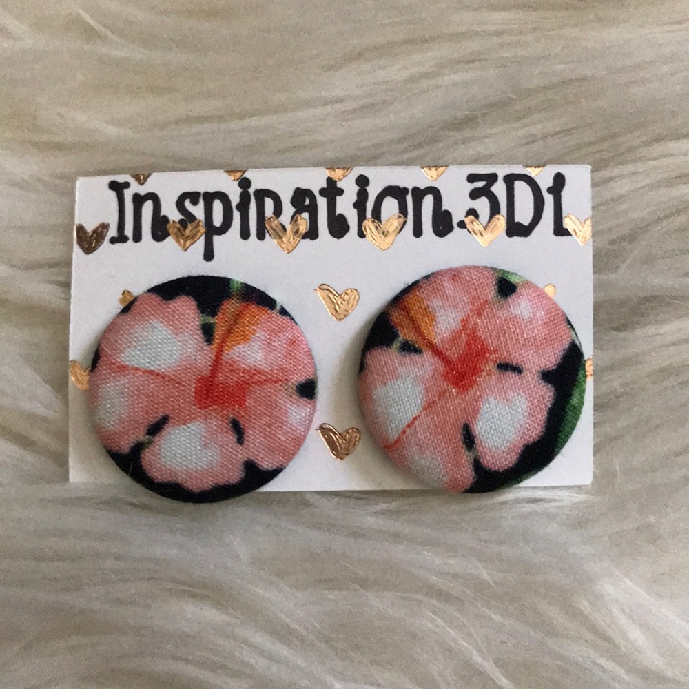 🌺Hibiscus Print Handmade Button Earrings